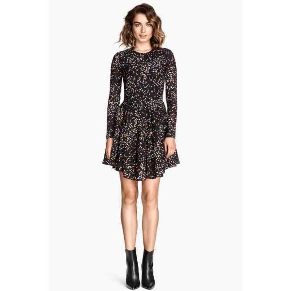 H&M Confetti Long Sleeve Ruffle Mini Dress
